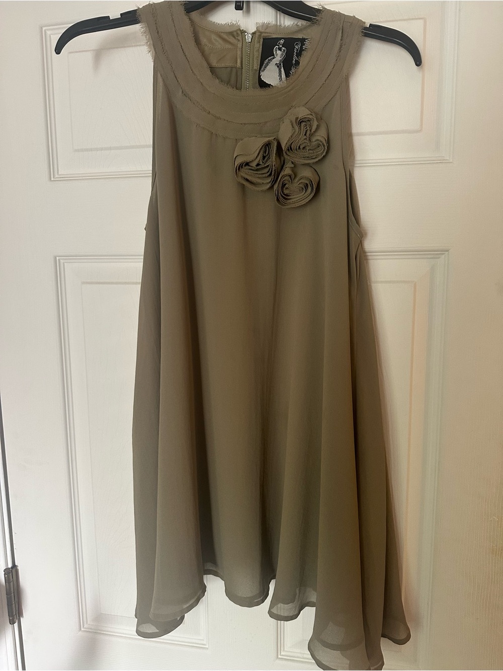 Windsor Olive A-Line Chiffon Dress with Floral Appliqués